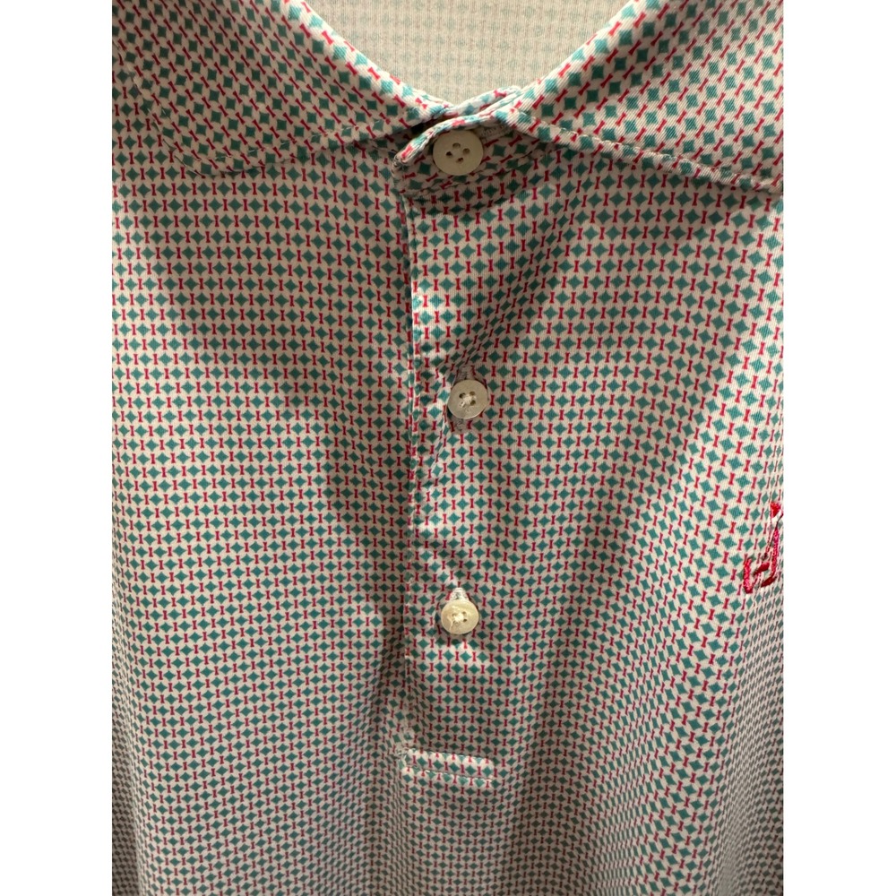 Turtleson Mens XL Performance Golf Polo Shirt Geometric Diamond Teal Red White